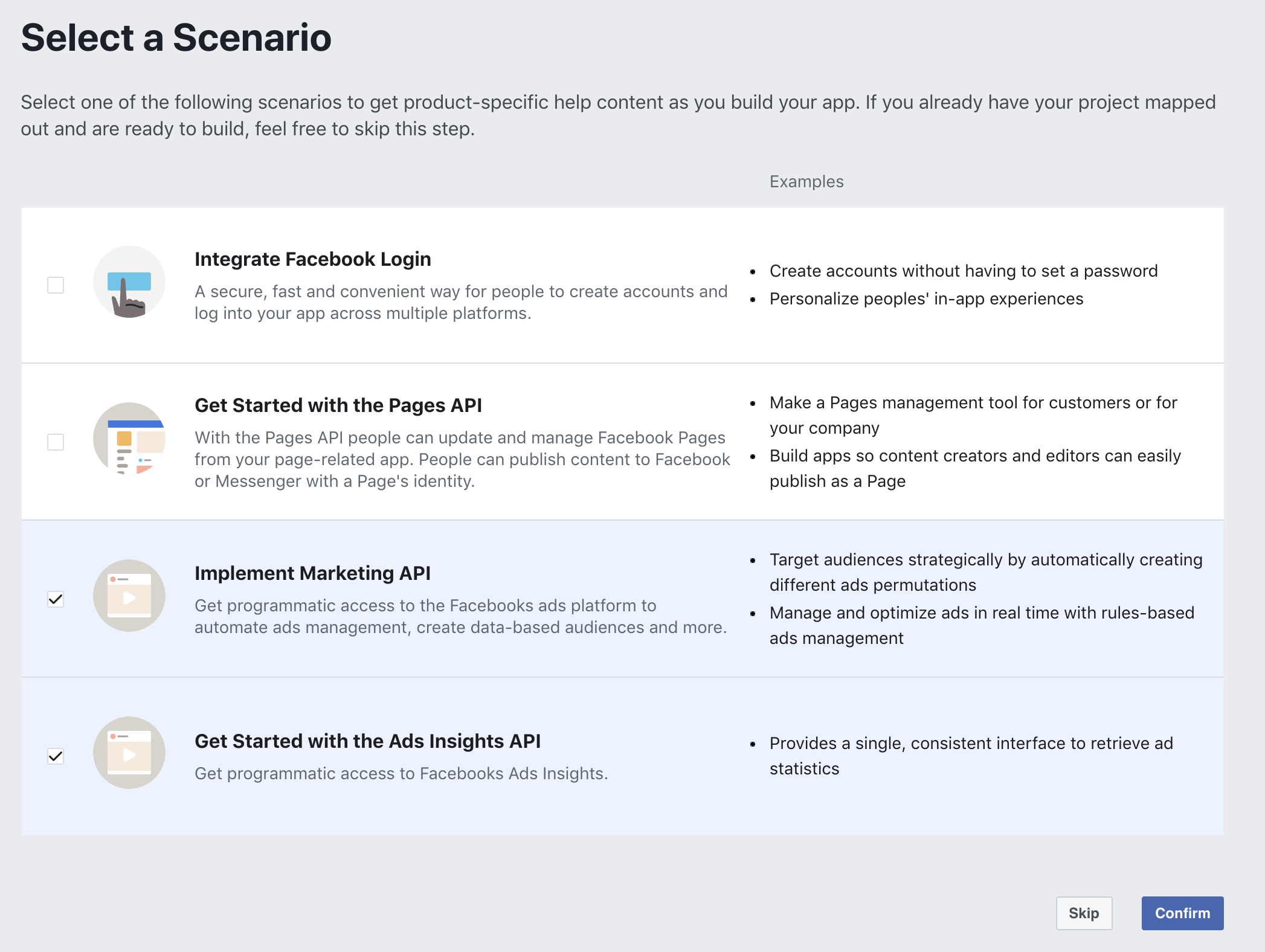 facebook new app scenario interface
